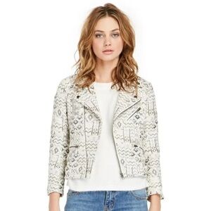Capulet Women’s Metallic Tribal Moto Jacket Buckles Crop Silver Medium